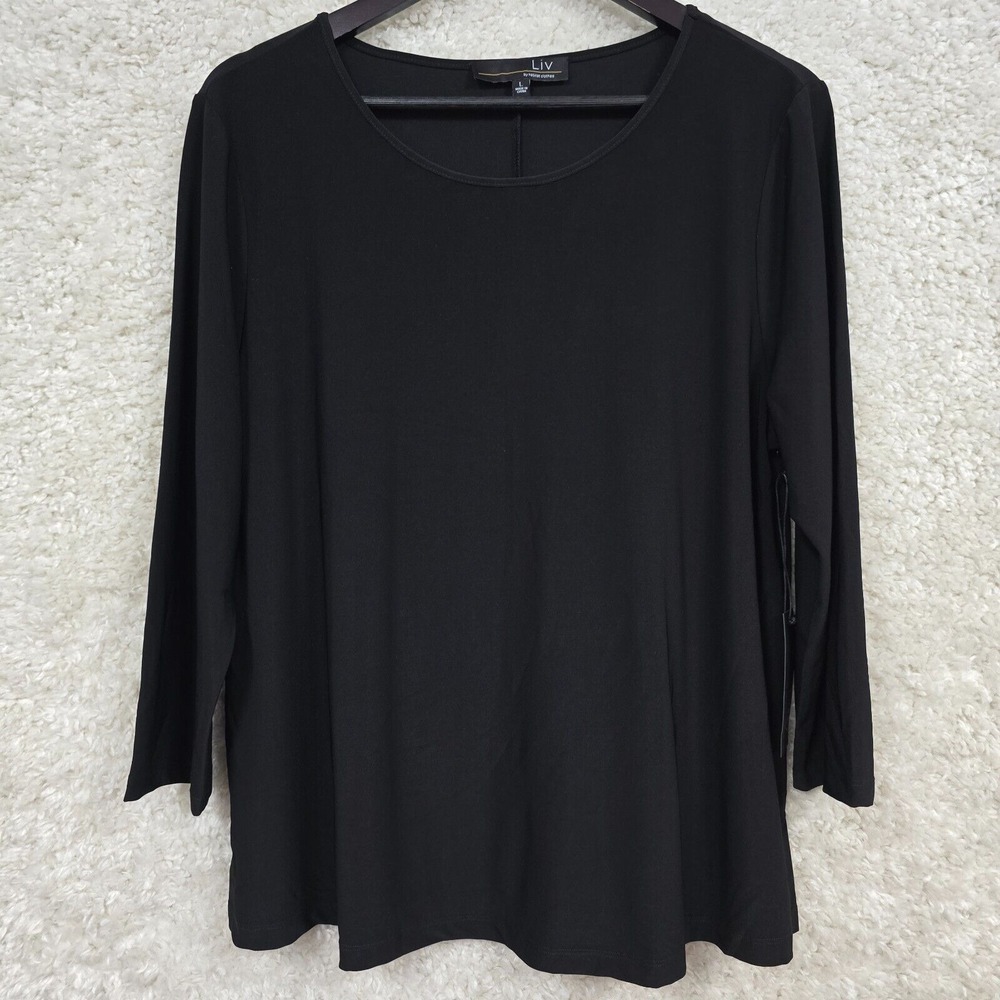 Liv by Habitat Womens Stretch Tunic Top Size L Black Scoop Neck Minimalist